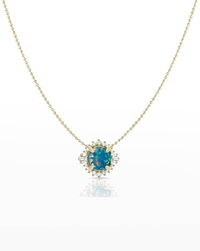 18k Yellow Gold Diamond and Opal Pendant Necklace